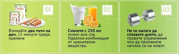 инструкции за употреба и прием, начин на пиене, доза вита енерджи