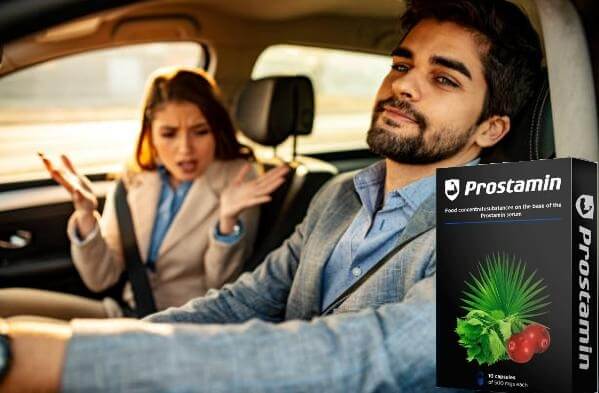 Prostamin таблетки, мъж и жена в кола
